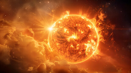 Wall Mural - Fiery Solar Flare Eruption Across Cosmic Expanse of the Sun's Radiant Corona