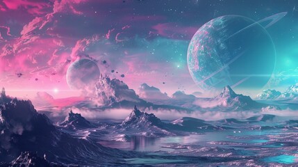 Sticker - Cyberpunk picture of planet surface