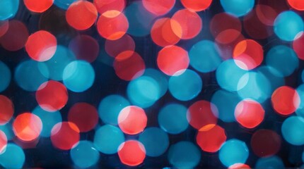 Vibrant abstract background of red and blue lights create a bokeh pattern, glowing brightly against a festive background