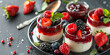 panna cotta with strawberry jam and berries, generative AI