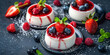panna cotta with strawberry jam and berries, generative AI