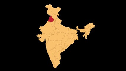 Sticker - Punjab map animated video. Punjab location in India highlighted colour with transparent background in video format. Map animation video.