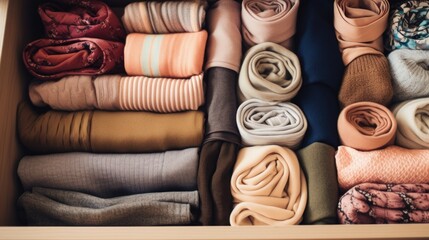 Poster - A drawer full of clothes, including a pink shirt and a blue shirt