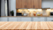 wooden table top and blur modern kitchen background . Generative Ai