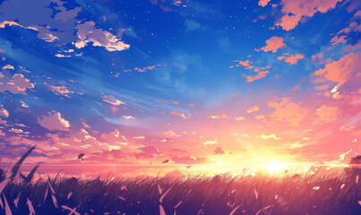 Wall Mural - Beautiful scenery from a beautiful anime movie art style - background cel