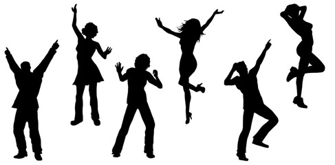 Wall Mural - Silhouettte collection of happy people doing dancing pose. Silhouette collection of people disco dance pose