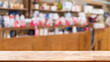 wooden top table and soft blur pet shop. Generative Ai