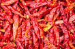 Dried red chili peppers as an abstract background. Texture