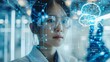 © ธนากร บัวพรหม - A modern laboratory setting is the backdrop for a vivid composition showing a person wearing a braincomputer interface surrounded by floating digital data 8K , high-resolution, ultra HD,up32K HD