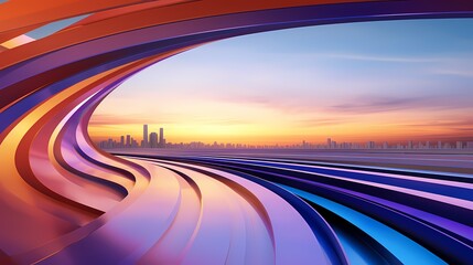 Orange and blue city building curve poster web page PPT background