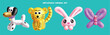 Animal birthday balloons vector set design. Birthday animal inflatable collection in dog, lion, bunny and butterfly shape floating for kids happy party celebration. Vector illustration birthday animal