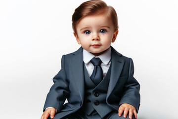 business baby boy in suit on a white background