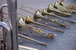 Stack of Trombones, Baritones, Mellophone, and Tuba