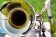 Trombone Rests on Its Case in Field During Marching Band Practice
