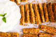 Crispy zucchini fries with creamy dipping sauce!