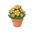 yellow flower in a pot on a white background, hand drawing vector in cartoon.