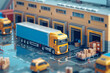 Commercial trucks loading at an industrial freight terminal. Transport and logistics theme for poster, print, banner and advertising.