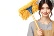 woman Mopping, Mop Close-Up isolated on white background