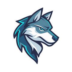 Wall Mural - A fierce blue and white wolf mascot illustration with a determined gaze