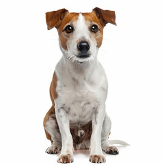 Wall Mural - a dog sitting on a white surface looking at the camera