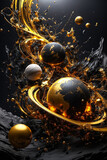Fototapeta Dmuchawce - Galaxy, Collision of Planets, Black and Gold Paints