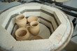 Ceramic dishes in a special kiln. School of Ceramics.
