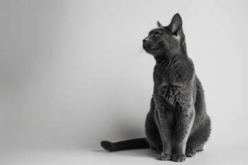 Wall Mural - a black cat sitting on a white surface