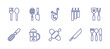 Utensil line icon set. Editable stroke. Vector illustration. Containing utensils, cooking utensils, tools and utensils, kitchen utensil, rolling pin, ladle, french press, whisk, knife.