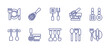 Utensil line icon set. Editable stroke. Vector illustration. Containing utensils, kitchen utensils, whisk, cutlery, restaurant.