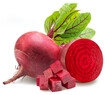 Red beetroot and beetroot cross section isolated on white background.