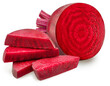 Red beetroot cross section and beetroot slices on white background. File contains clipping path.
