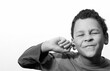 little deaf boy covering his ears with people stock image stock photo