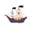 Cartoon Vector Illustration. Pirate Ship, sailing ship.