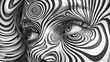 A high contrast black and white optical illusion of twisted lines and spirals background