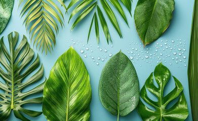 Wall Mural - Tropical Leaves Against Blue Background