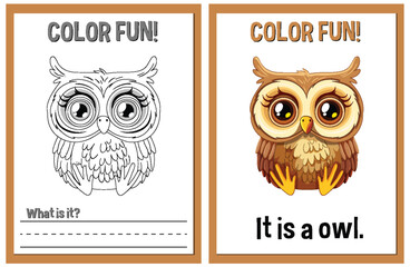 Poster - Coloring book pages with cartoon owl illustrations