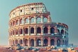 The Colosseum stands majestic in a surreal desert setting in this AI generated vector-style illustration, AI Generated