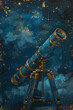 A classic telescope outlined against a dreamy star-sprinkled sky invites onlookers to ponder the vastness of the universe. AI Generated