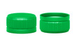 Green plastic bottle caps isolated on white background