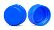 Blue plastic bottle caps isolated on white background