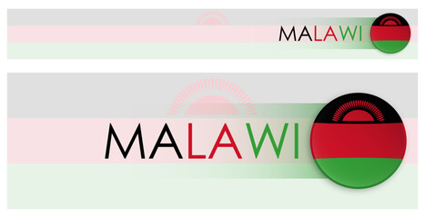 Wall Mural - Malawi flag horizontal web banner in modern neomorphism style. Webpage Malawi country header button for mobile application or internet site. Vector