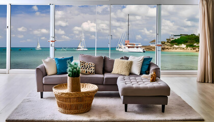 Wall Mural - The interior of a bright apartment on the ocean