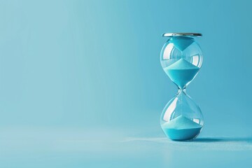 Hour glass isolated on blue background, studio shot