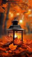 Wall Mural - Lantern in autumn. Element of Halloween decoration.