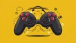 Virtual reality black controllers for online and cloud gaming on yellow.