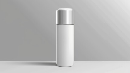 A realistic modern illustration of a roll-on deodorant antiperspirant with a silver cap and white plastic tube. A skin care cosmetic product for fresh aroma and antiperspiration. Packaging design