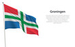 Isolated waving flag of Groningen is a province Netherlands