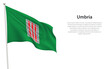 Isolated waving flag of Umbria is a region Italy