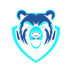 Canvas Print - Fierce blue bear on a shield ready to defend its team