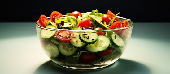 Sticker - A salad with cherry tomatoes and sliced cucumbers Copy space image